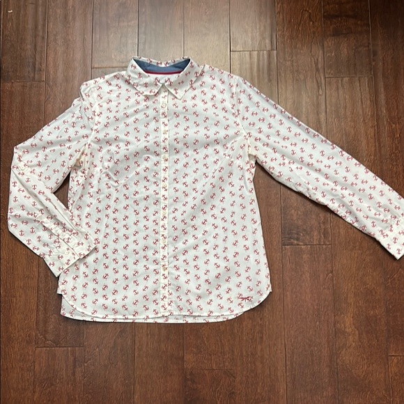 Talbots Summertime White and Red Anchor Patterned Women’s Shirt, Size 10 - Picture 1 of 13